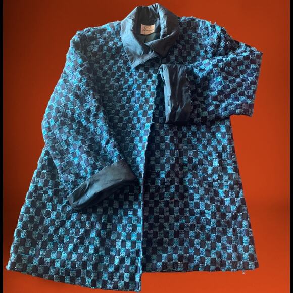 RARE Designer Lily Samii | Blue Checkered Jacket Silk blend jacquard brocade - Picture 16 of 16